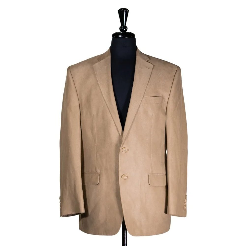 Ralph Lauren Mens Blazer Beige Polyester 2 Button Lined Jacket Sport Coat 40R